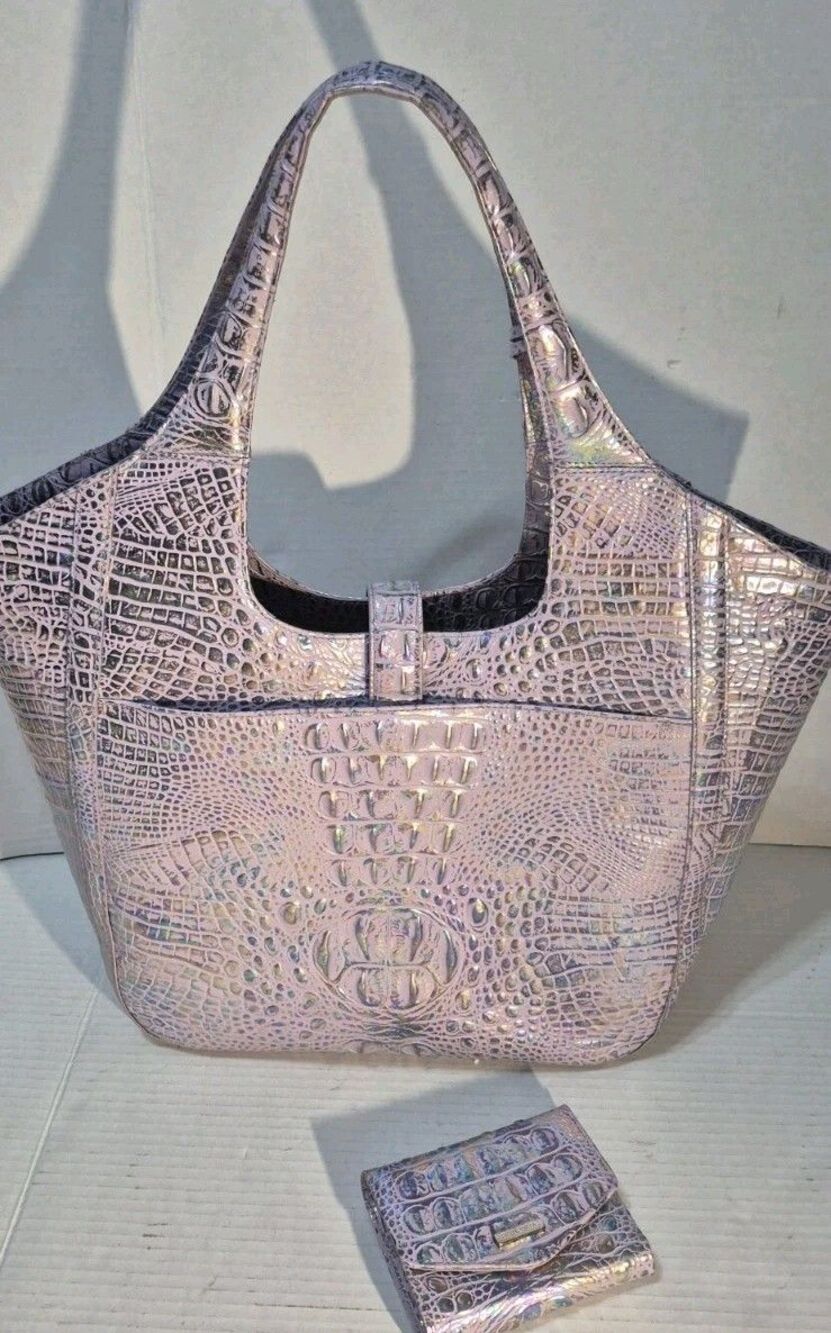 Brahmin Carla Handbag & Matching Wallet Violet Wonderland Iridescent Melbourne - Picture 2 of 16